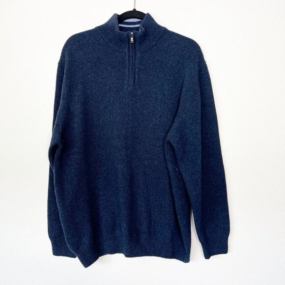 Cashmere Merino Wool Viscose Mens Large Quarter Zip Mock Neck Sweater Pullover - Picture 1 of 7